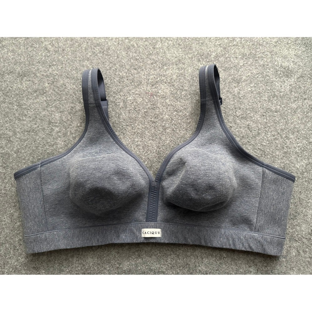 Cacique Unlined Full Coverage No-Wire Bra Women 44D Gray Heathered Casual Sporty